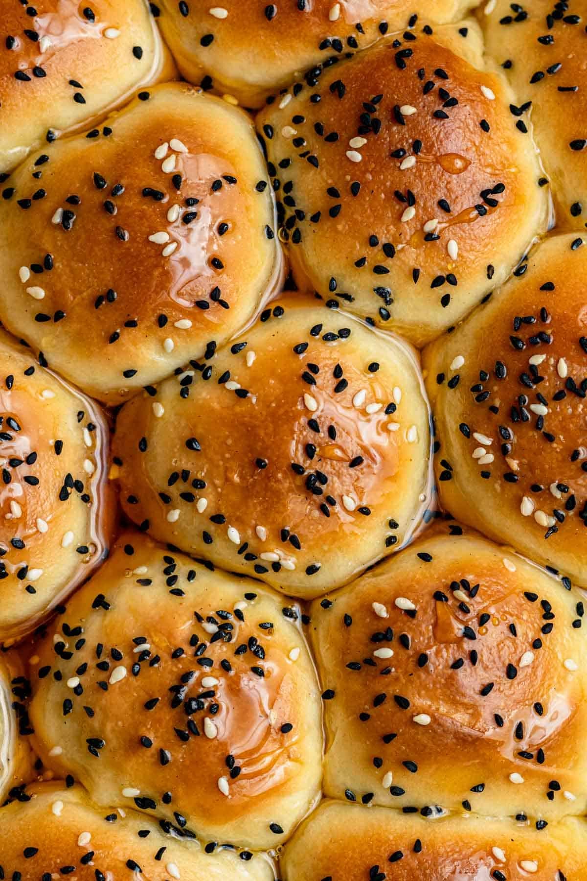 close up of honeycomb bread before cutting into it