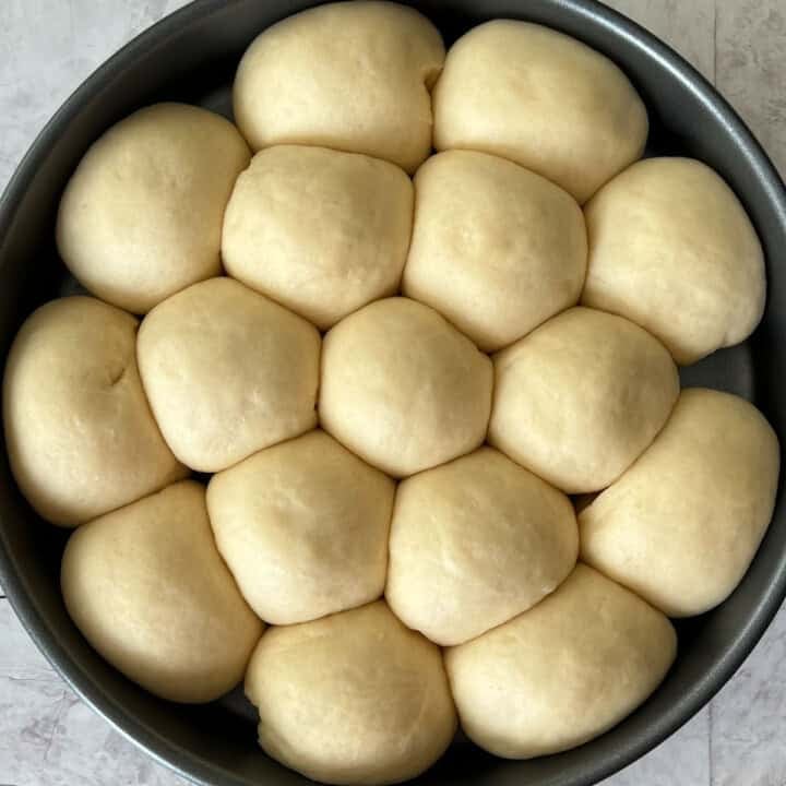 honeycomb bread in the pan after rise