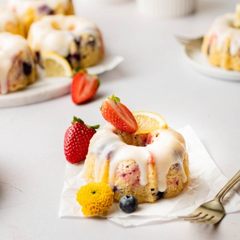 Mini Berry Bundt Cakes with cream cheese glaze