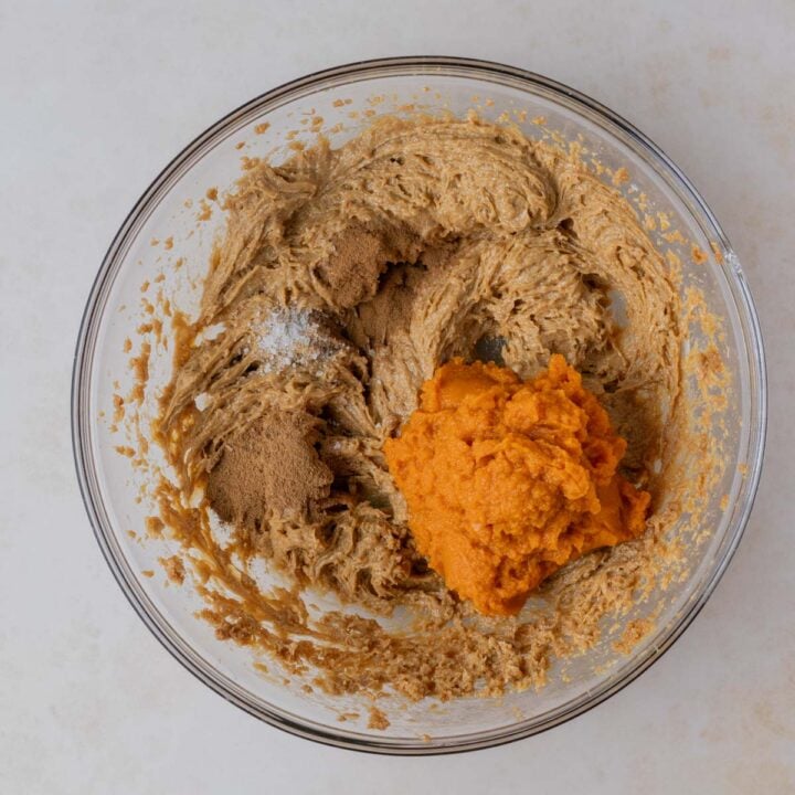 Add pumpkin puree and the spices and beat again