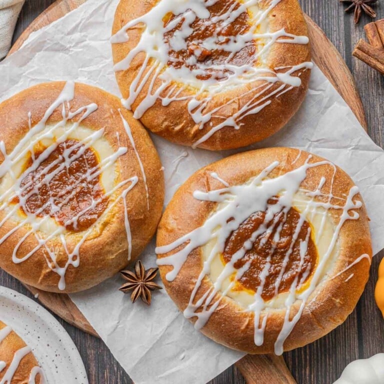 pumpkin cheesecake brioche buns with glaze