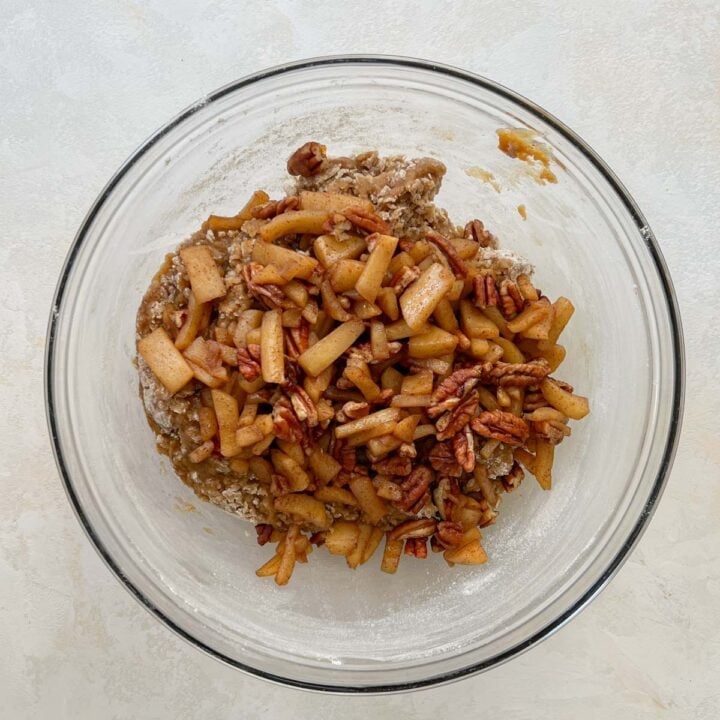 Add the cooked apples and pecans