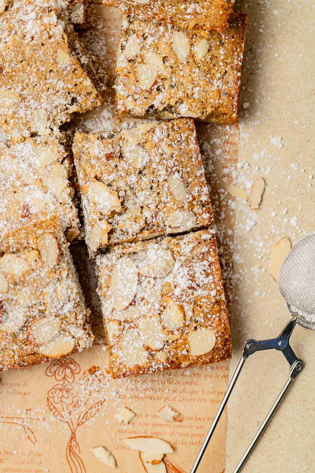 brown butter blondies topped with almond frangipane