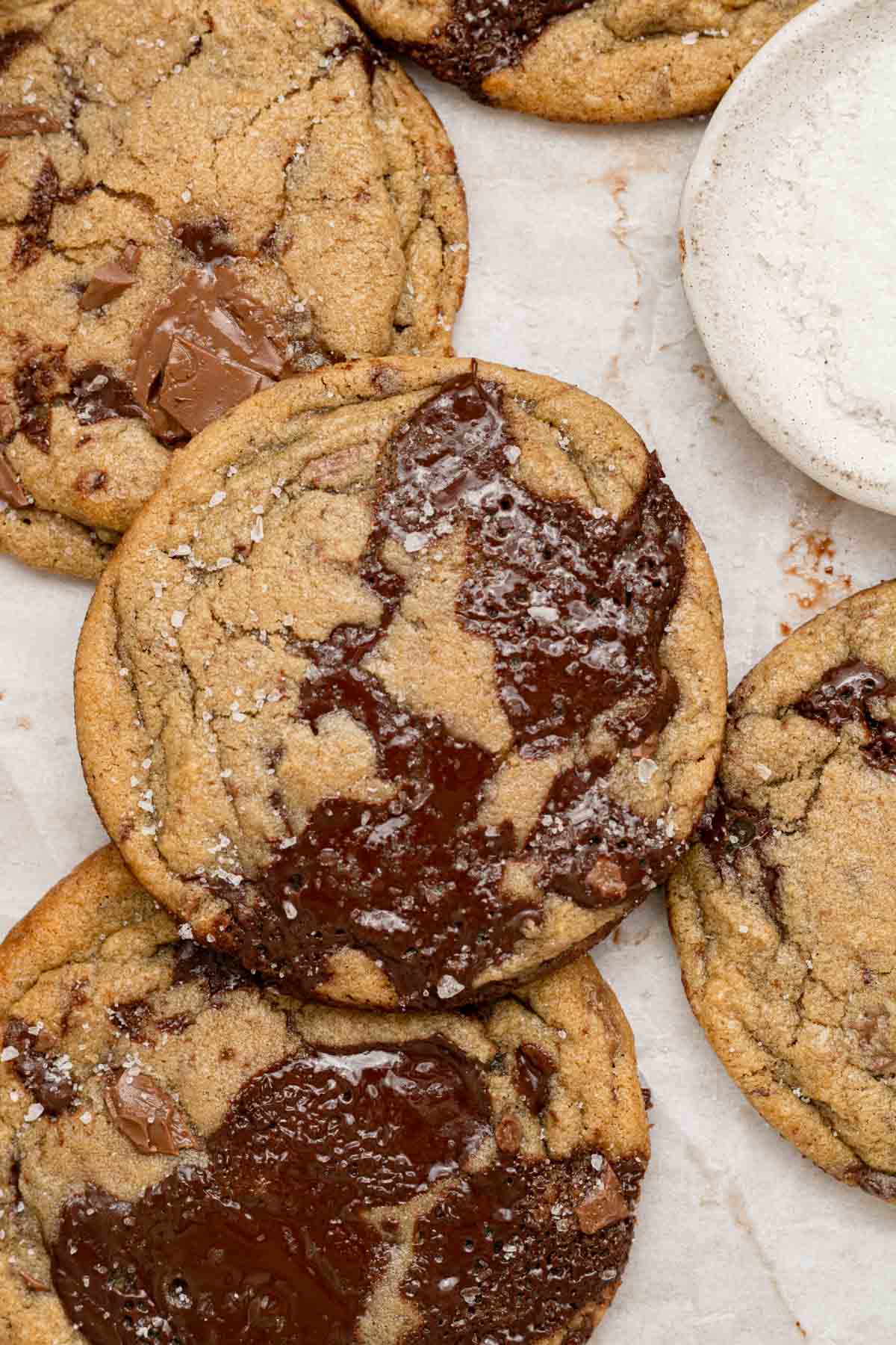 close up of chewy chocolate chip cookie
