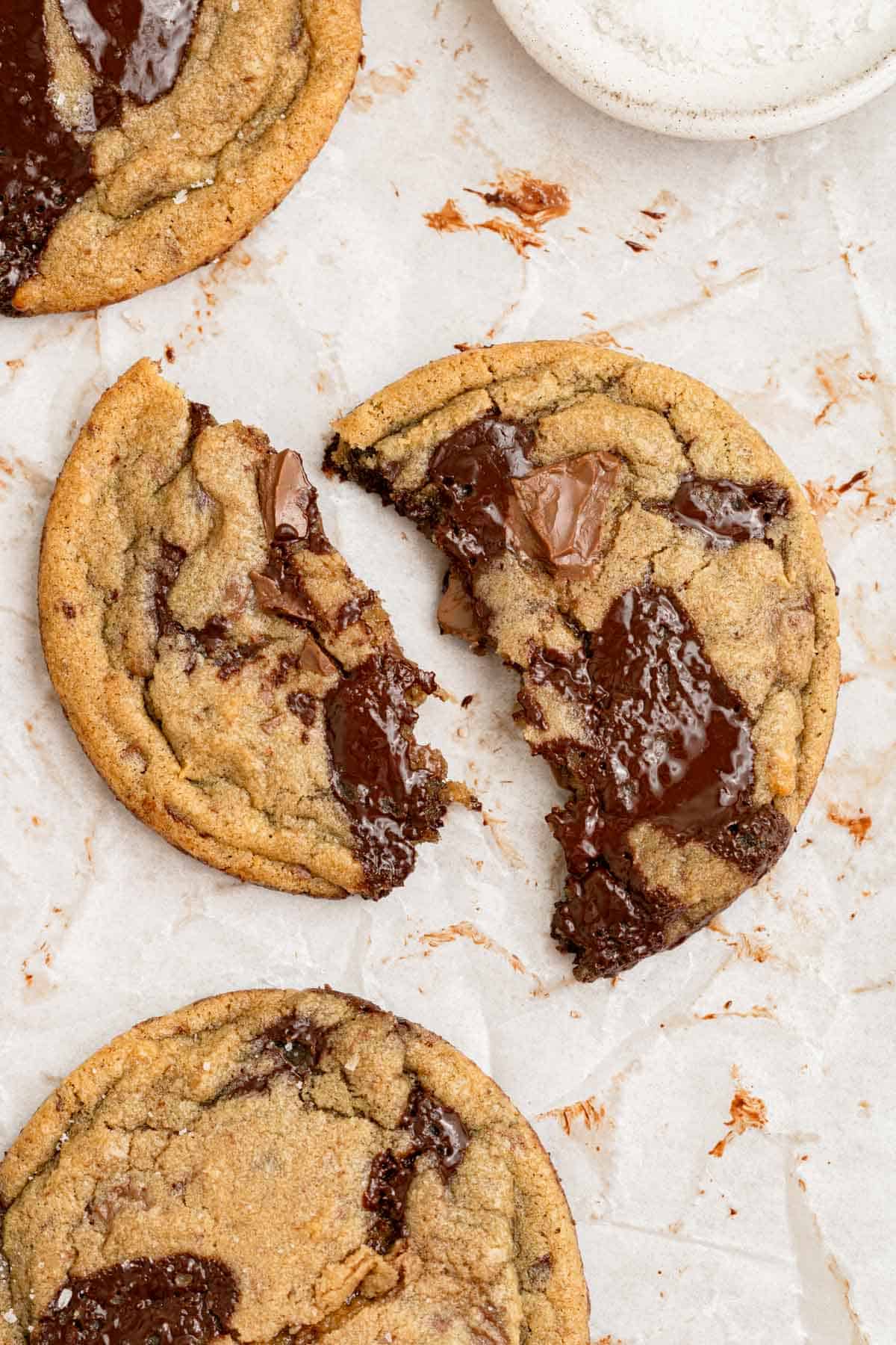 chocolate chip cookie split in half