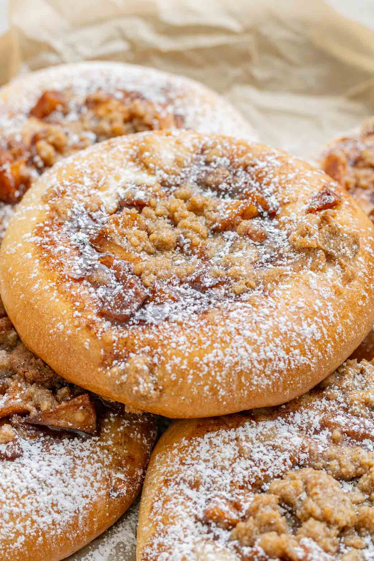 apple cheesecake brioche buns on a plate