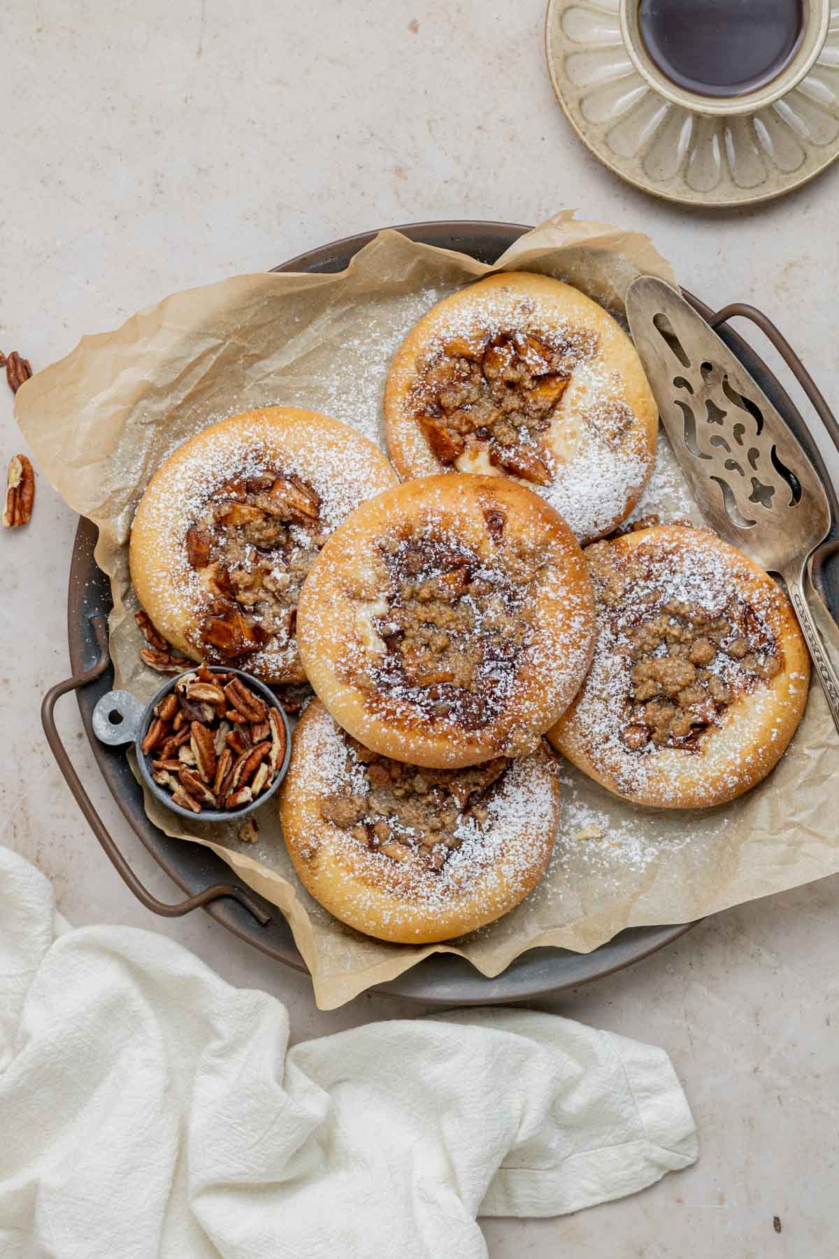 brioche buns with cheesecake and apple pie filling 