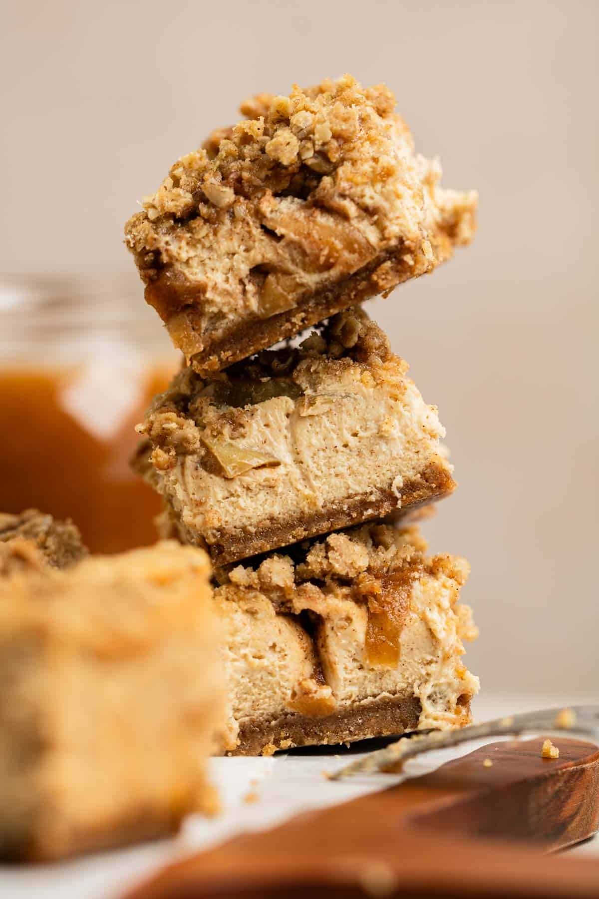stack of apple cheesecake bars
