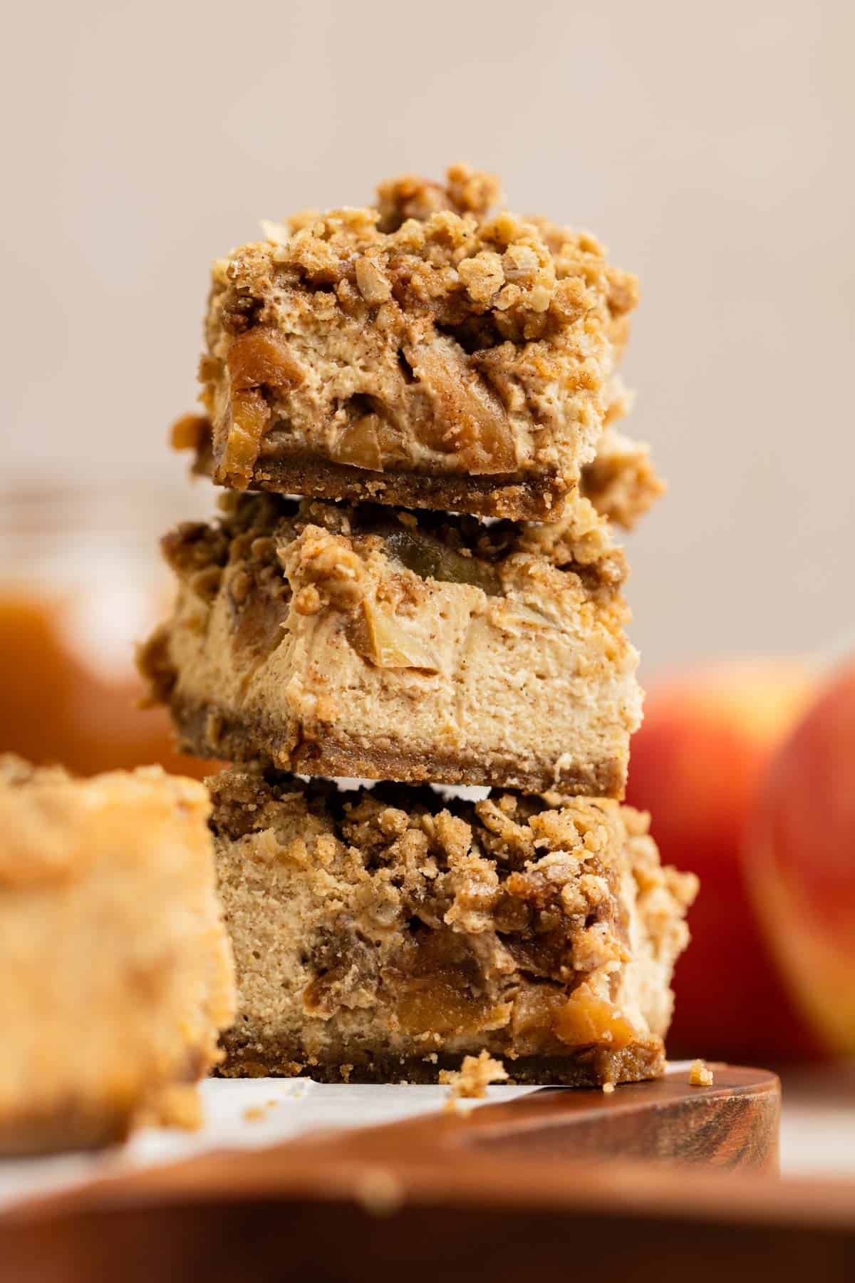 stack of apple pie cheesecake bars